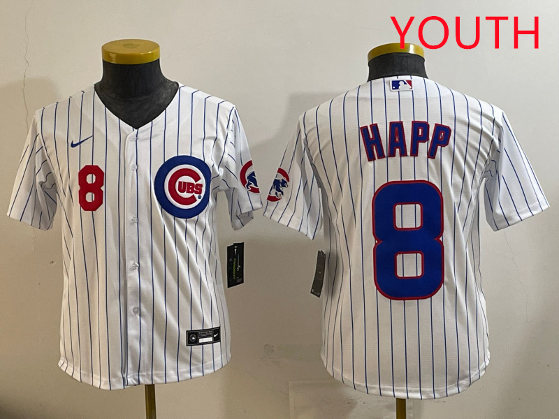 Youth Chicago Cubs #8 Happ white  MLB 2025 jersey style 7->youth mlb jersey->Youth Jersey